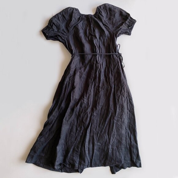 J.Crew 100% Linen Tunic Midi Dress Black Short Button Up Size XS Side Pockets - Picture 7 of 9